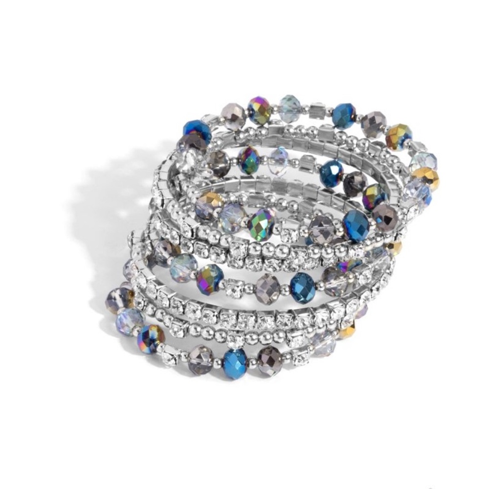 Elegant Silver and Blue Beaded Bracelet Set